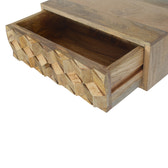 Floating Cube Carved Bedside Table | Oak-Ish Mango Wood Hand-Carved