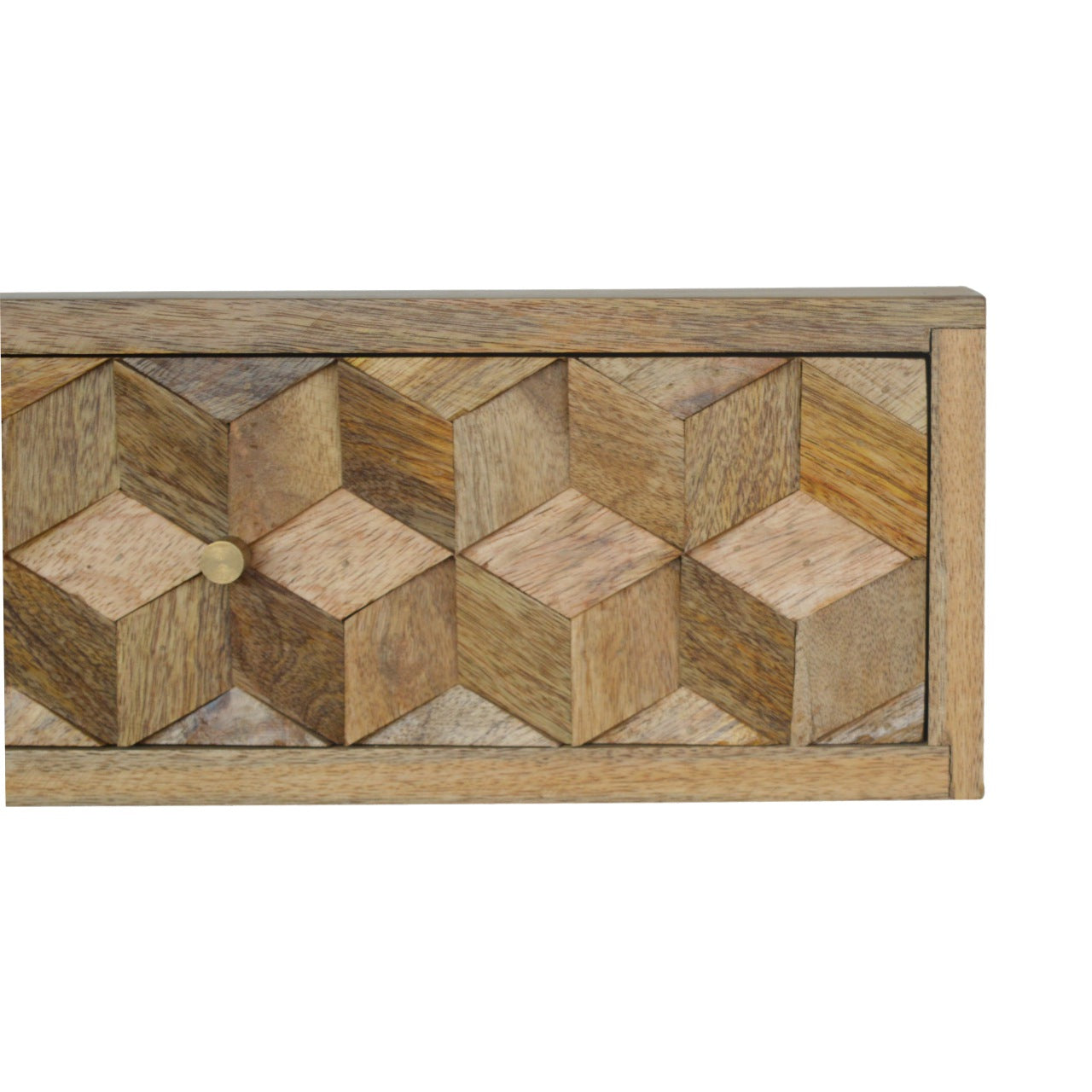 Floating Cube Carved Bedside Table | Oak-Ish Mango Wood Hand-Carved