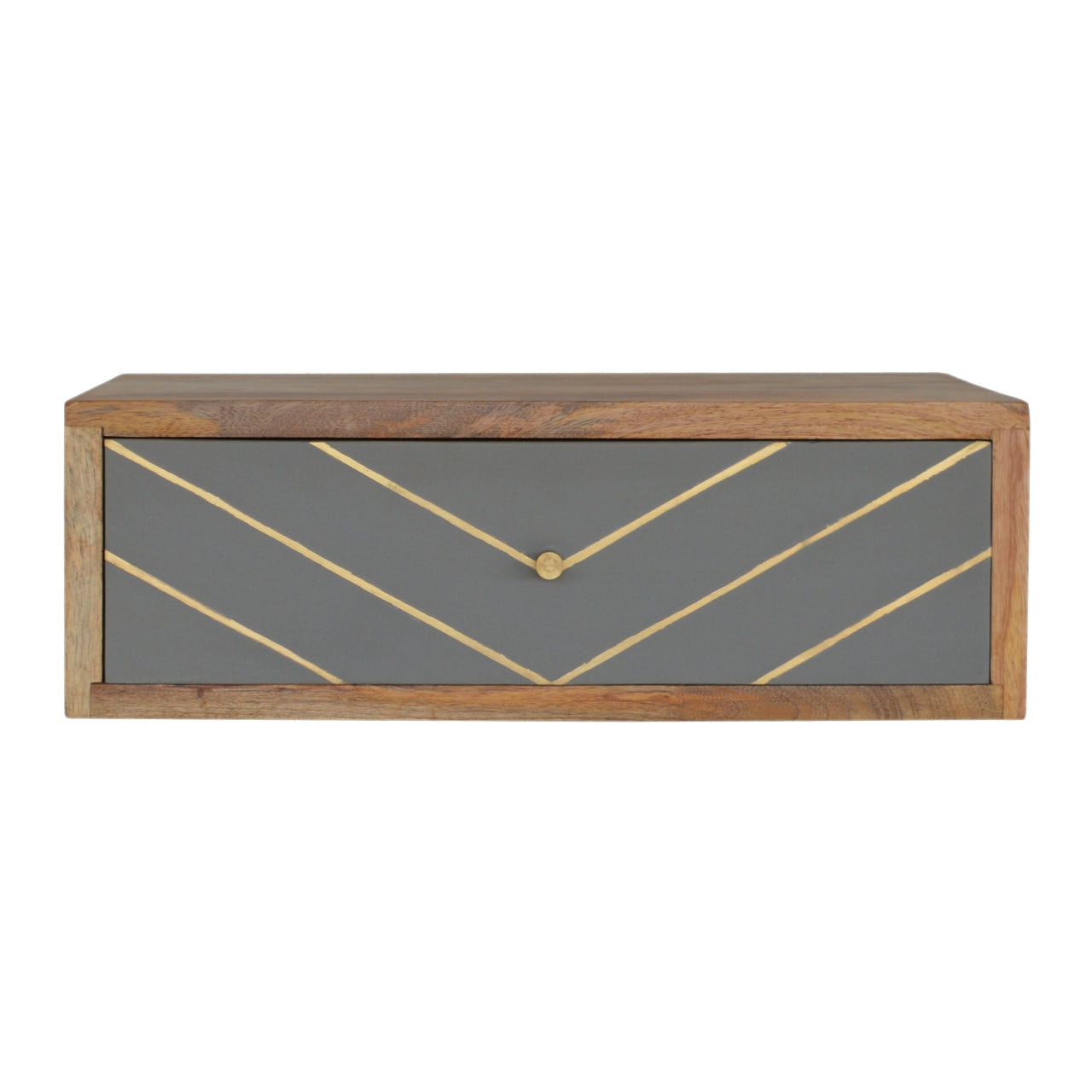 Floating Cement Brass Inlay Bedside Table