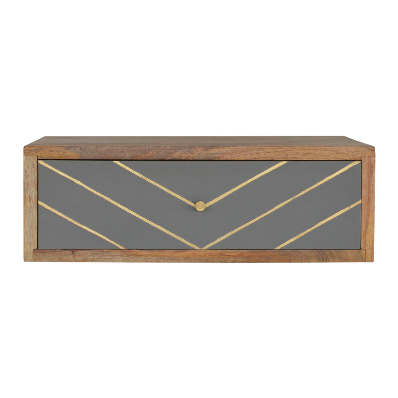 Floating Cement Brass Inlay Bedside Table