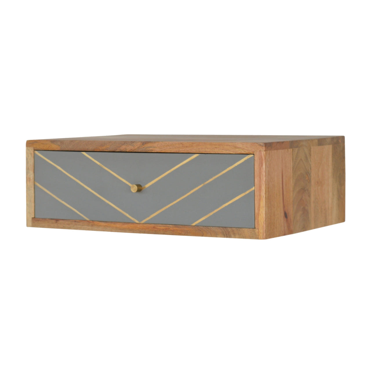Floating Cement Brass Inlay Bedside Table