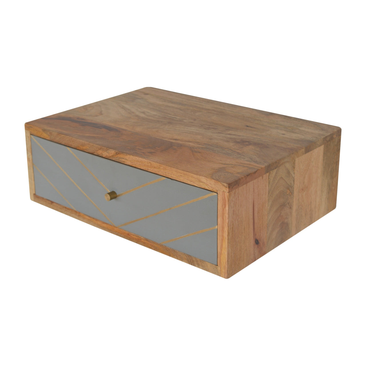 Floating Cement Brass Inlay Bedside Table