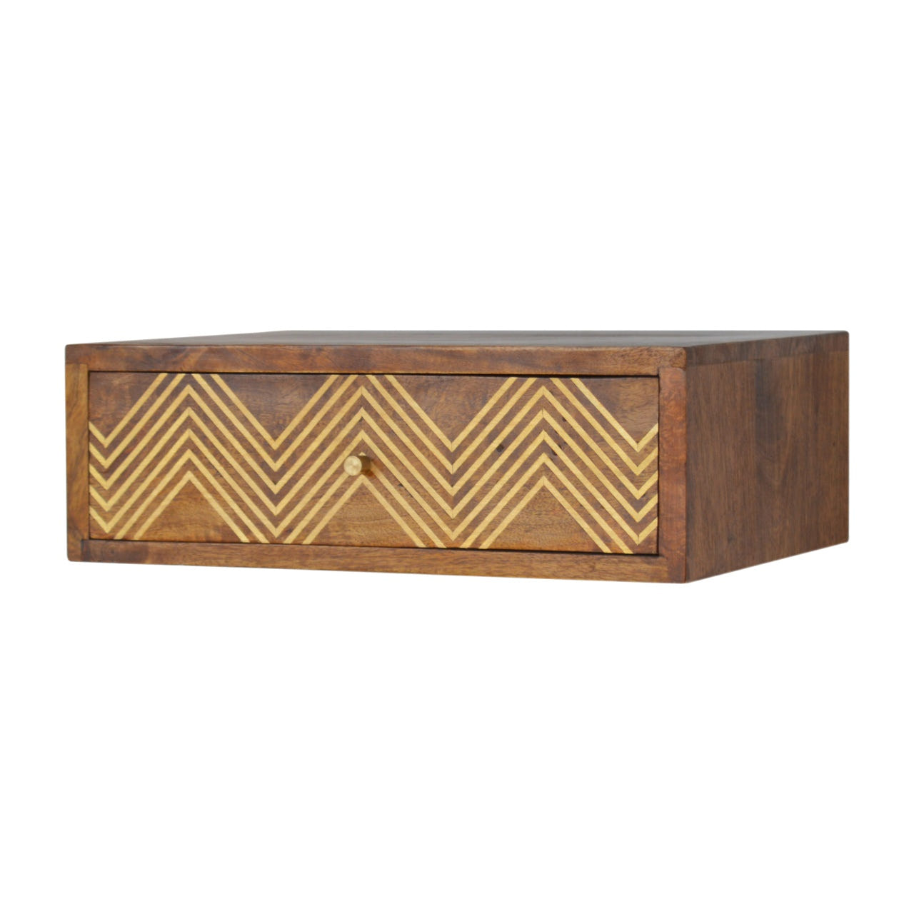 Wall Mounted Chevron Bedside Table | Chestnut Mango Wood Wall-Mounted