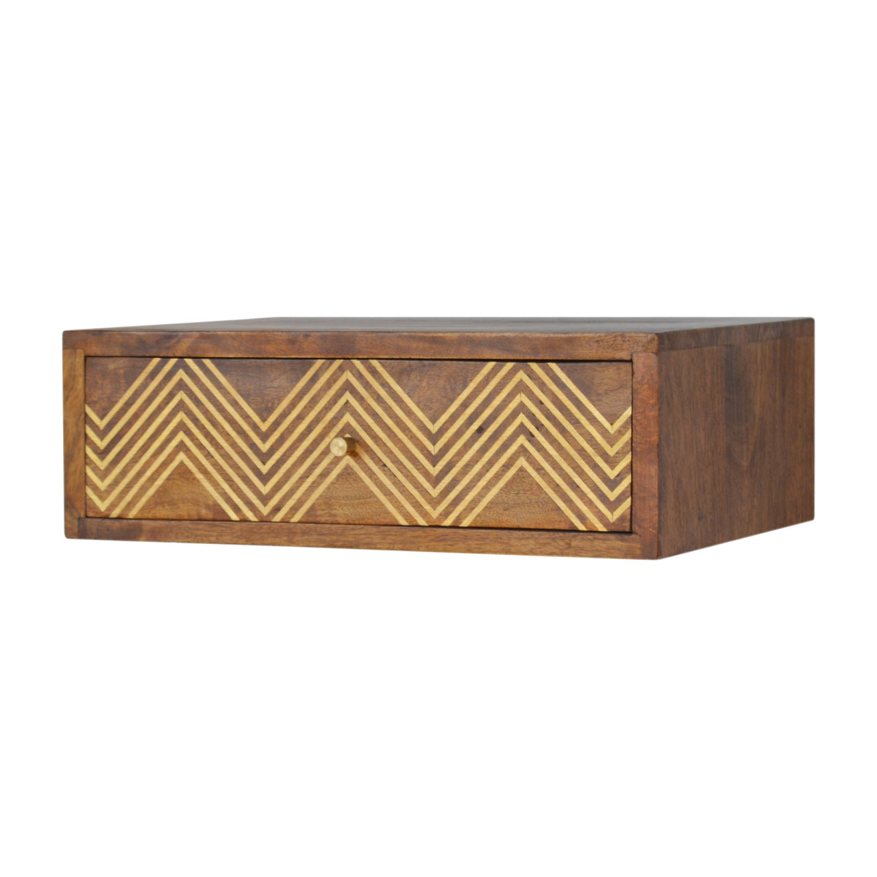 Wall Mounted Chevron Bedside Table | Chestnut Mango Wood Wall-Mounted