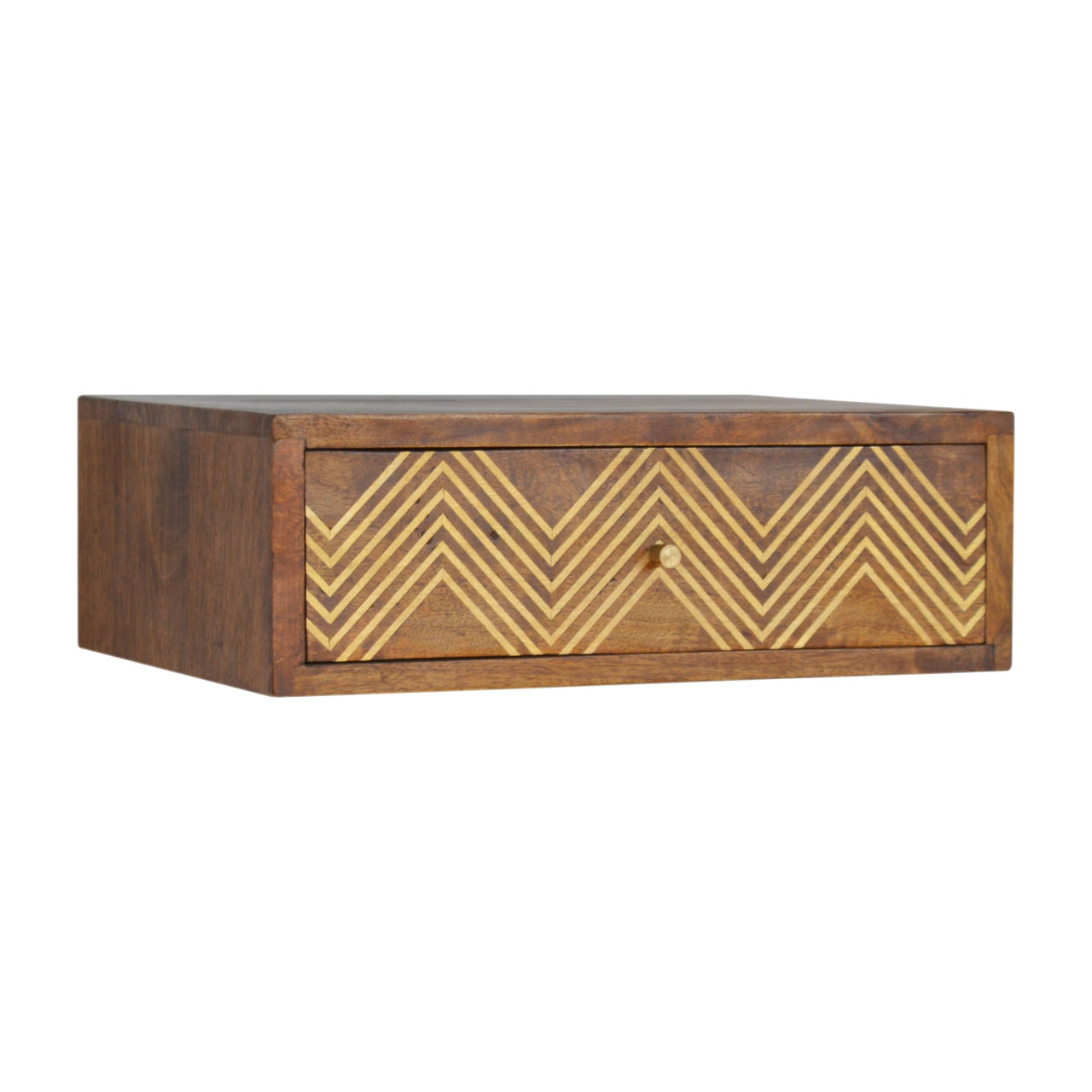 Wall Mounted Chevron Bedside Table | Chestnut Mango Wood Wall-Mounted