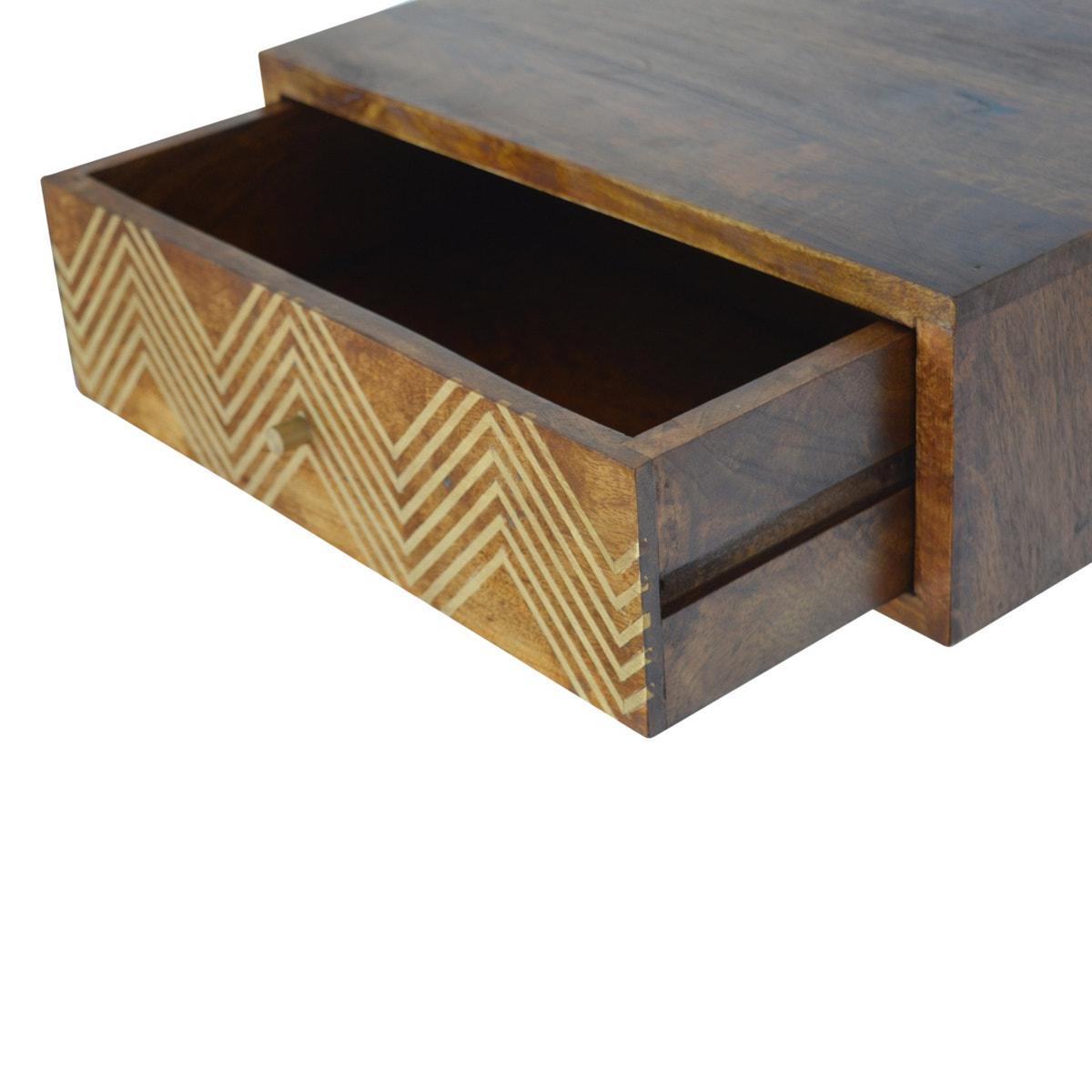 Wall Mounted Chevron Bedside Table | Chestnut Mango Wood Wall-Mounted