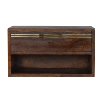 Floating Brass Handle Bedside Table | Chestnut Solid Mango Wood