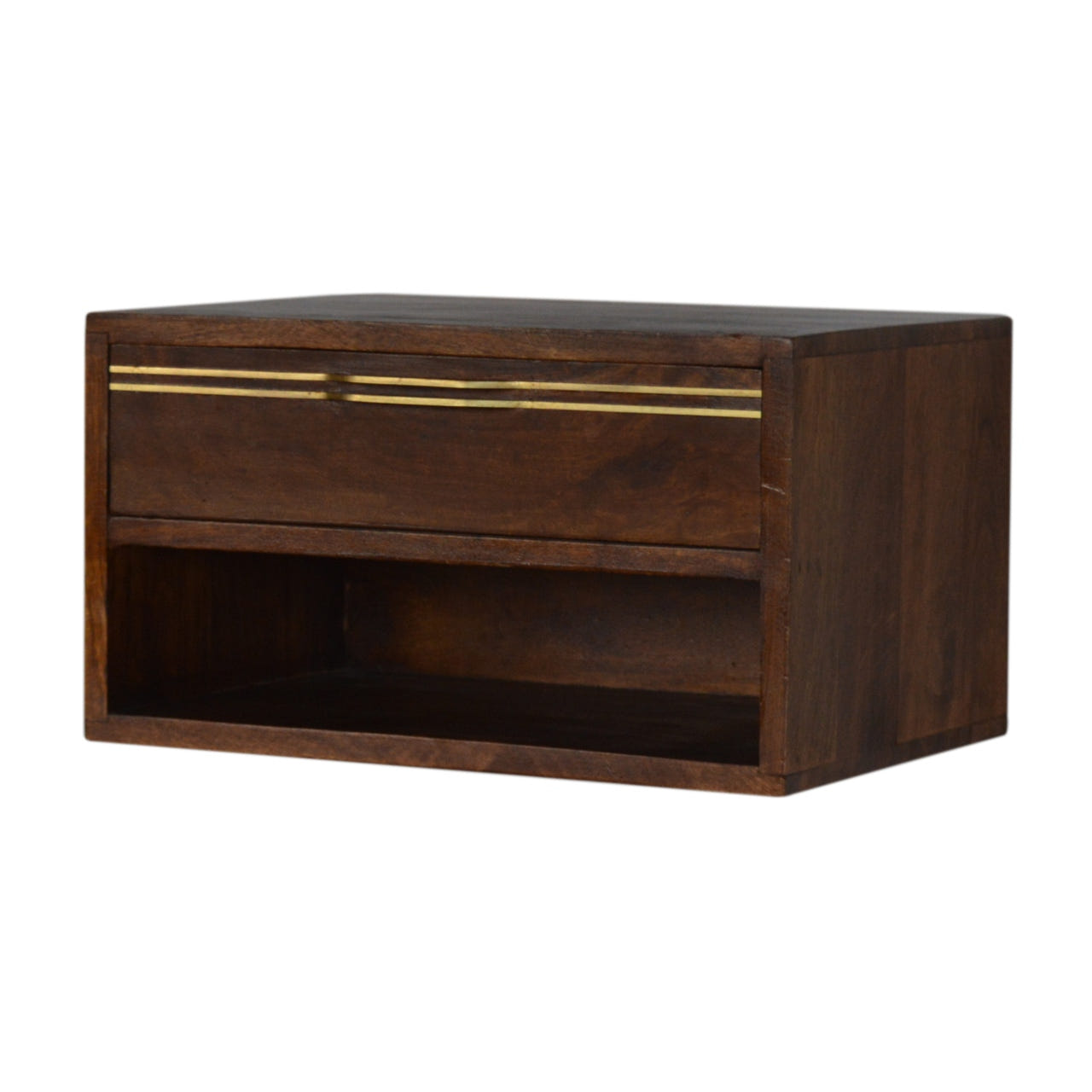 Floating Brass Handle Bedside Table | Chestnut Solid Mango Wood