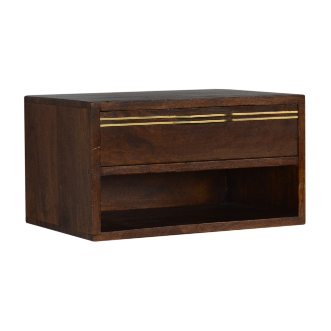 Floating Brass Handle Bedside Table | Chestnut Solid Mango Wood