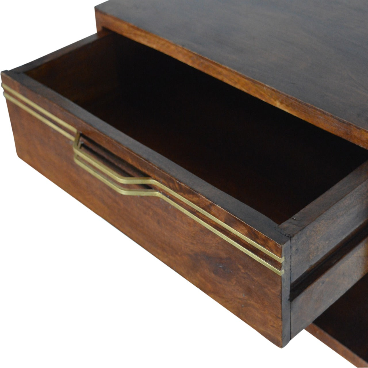 Floating Brass Handle Bedside Table | Chestnut Solid Mango Wood