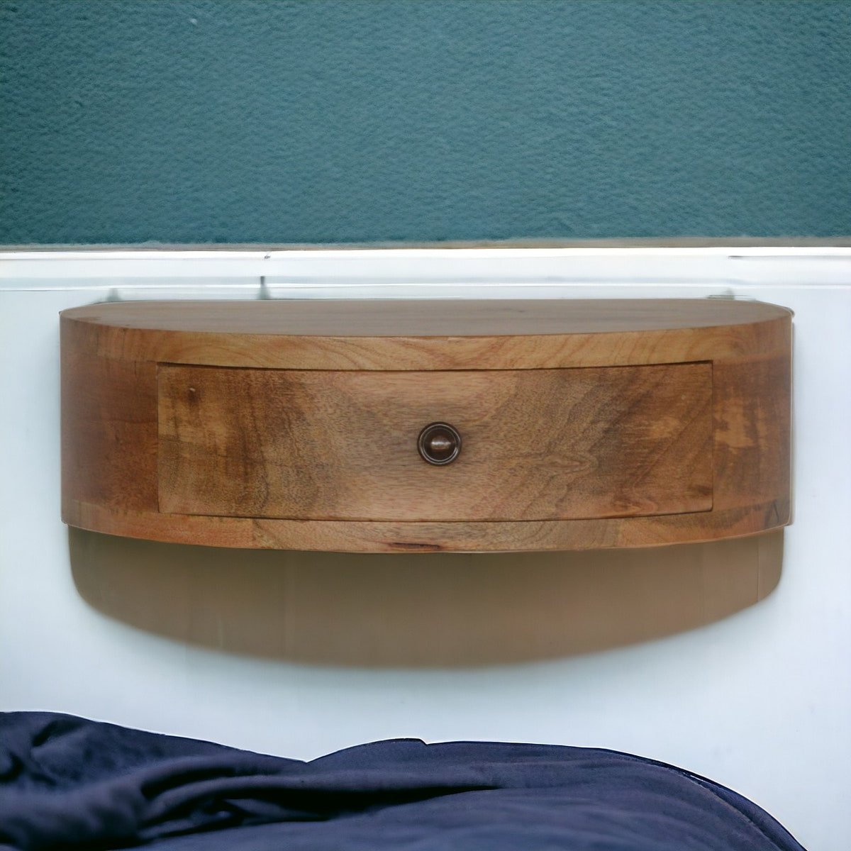 Wall Mounted Rounded Bedside Table | Oak-Ish Solid Mango Wood Wall-Mounted