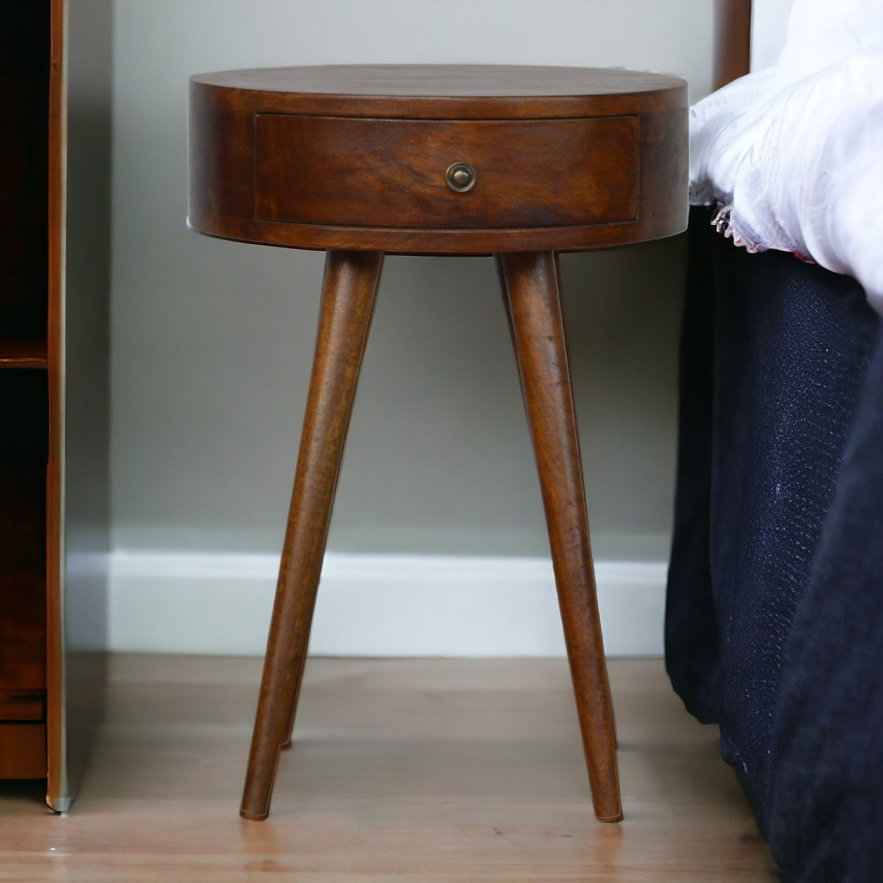 Nordic Chestnut Circular Bedside Table