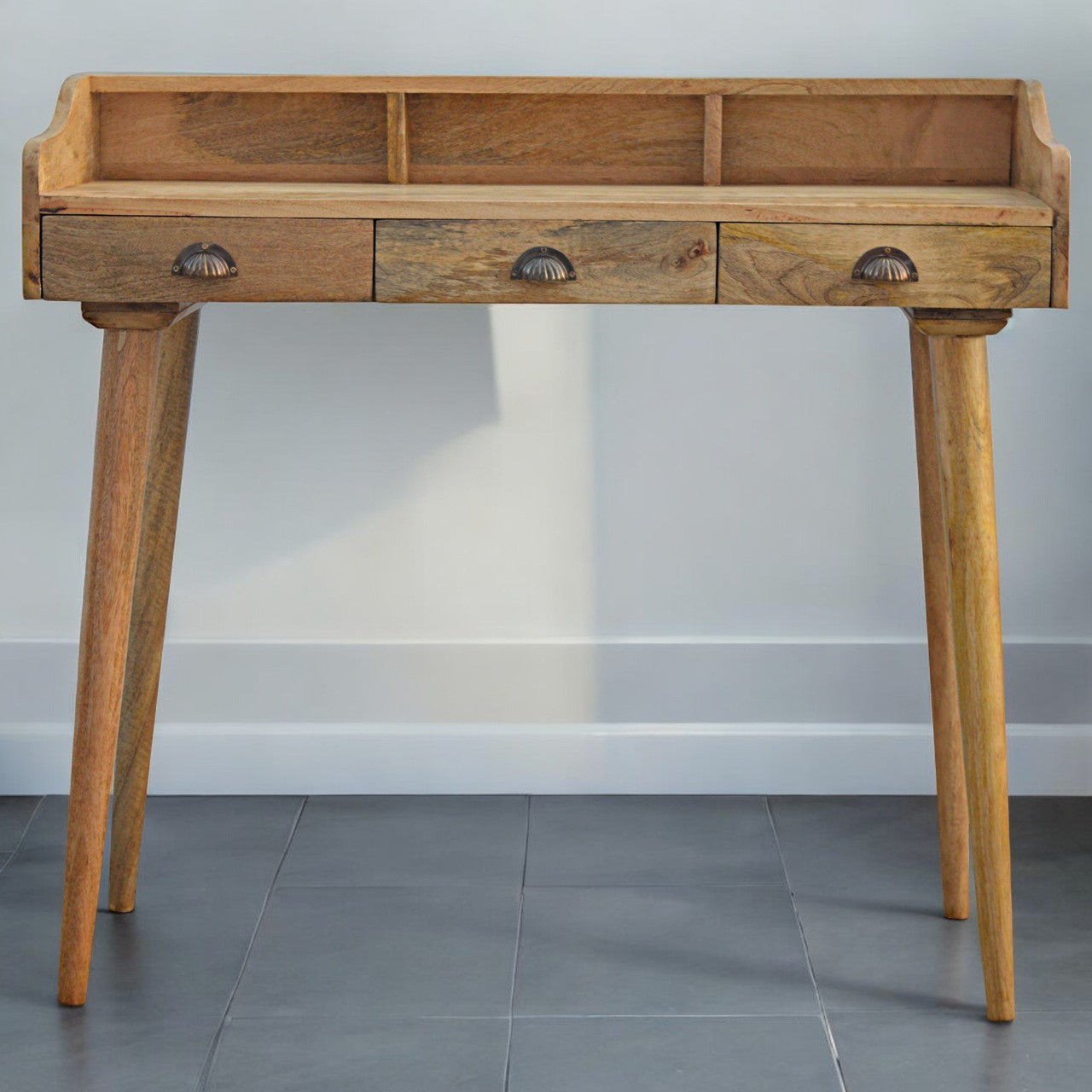 Gallery Back Shell Writing Desk | Oak Solid Mango Wood