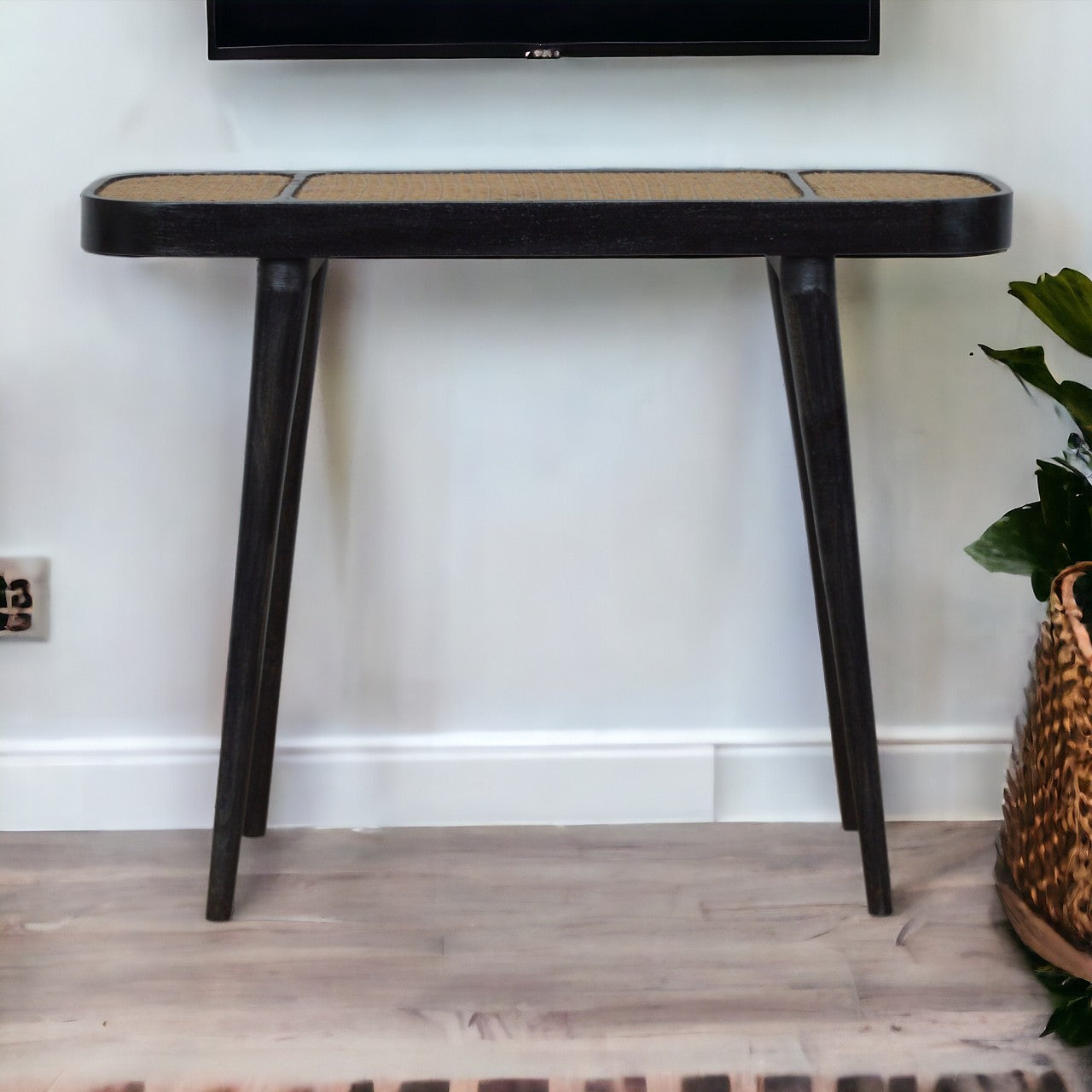 Larissa Carbon Black Console Table | Rattan