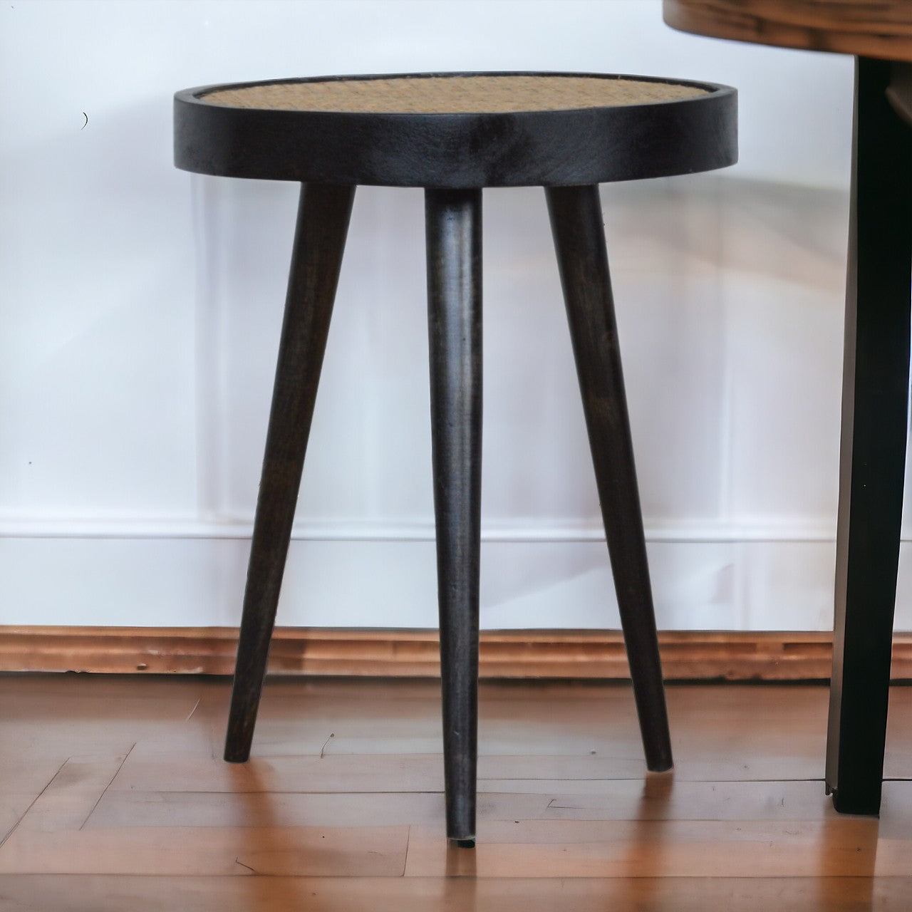 Carbon Black Rattan End Table Accent Piece