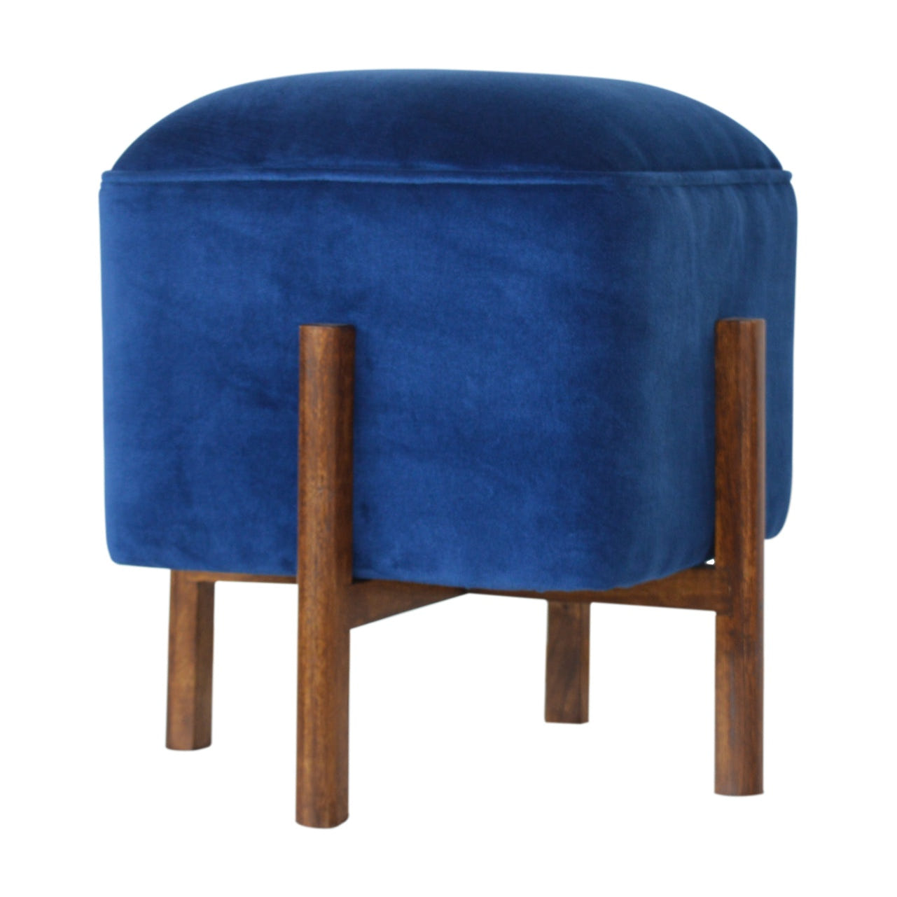 Solid Wood Royal Blue Velvet Footstool | Chestnut Cotton Velvet Default Title