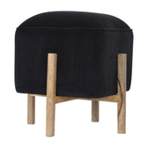 Black Velvet Solid Wood Footstool | Cotton Velvet