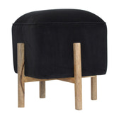 Black Velvet Solid Wood Footstool | Cotton Velvet