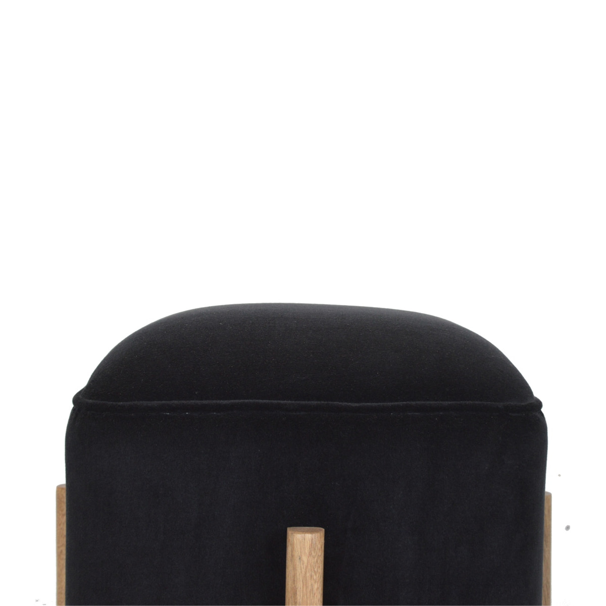 Black Velvet Solid Wood Footstool | Cotton Velvet