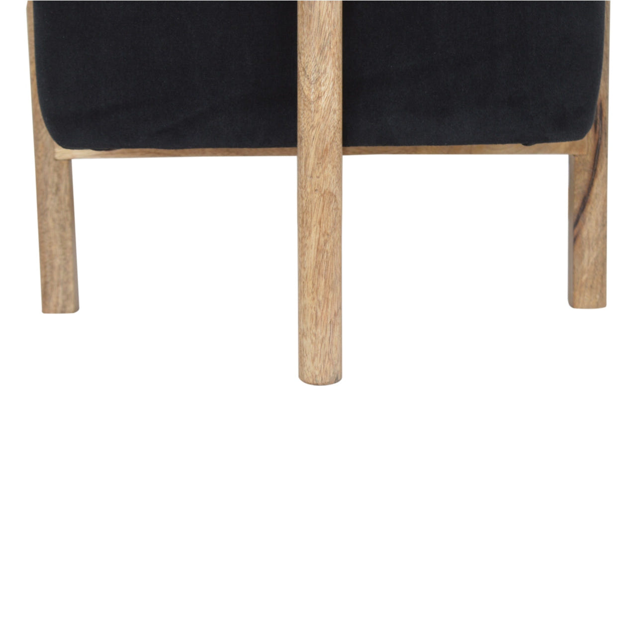 Black Velvet Solid Wood Footstool | Cotton Velvet
