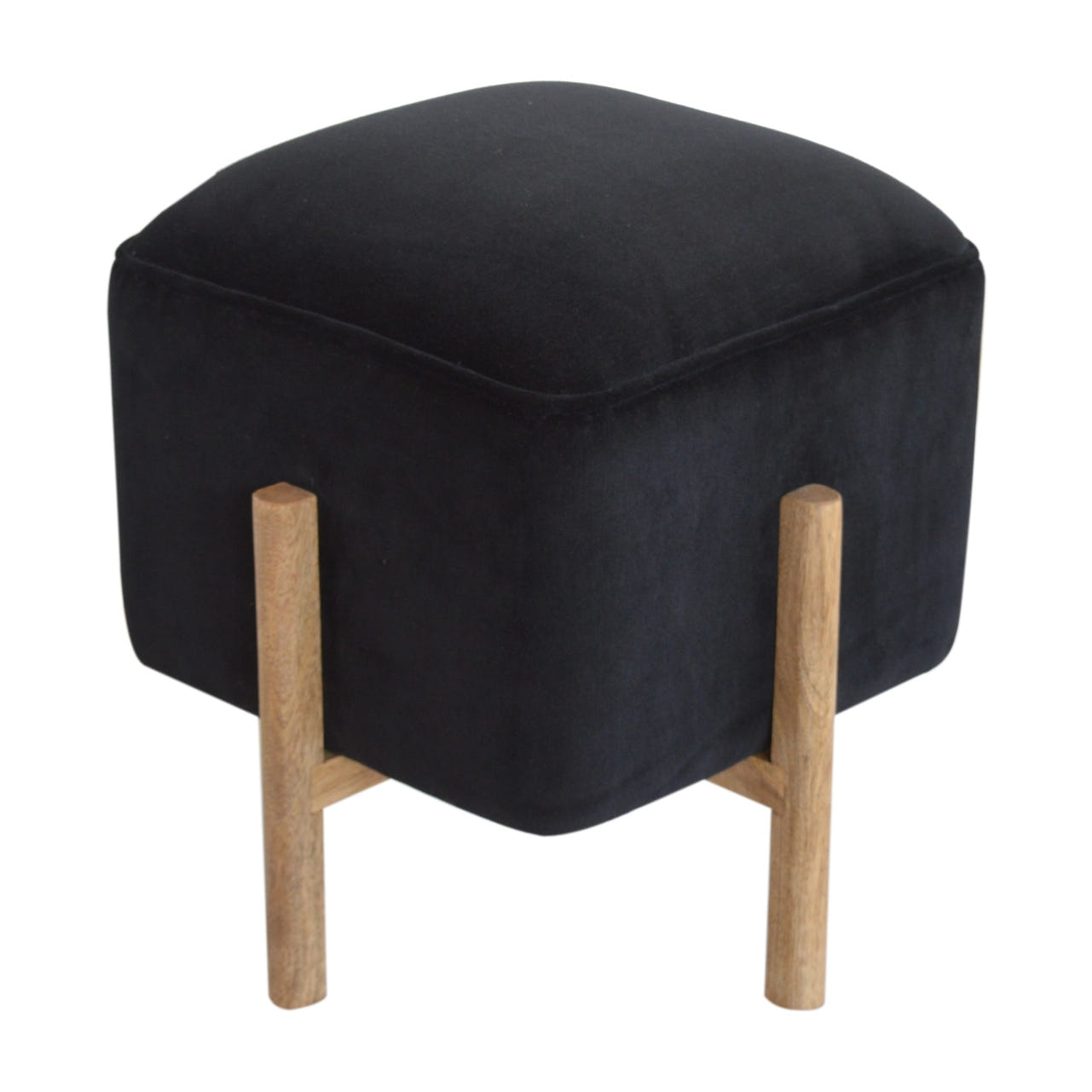 Black Velvet Solid Wood Footstool | Cotton Velvet