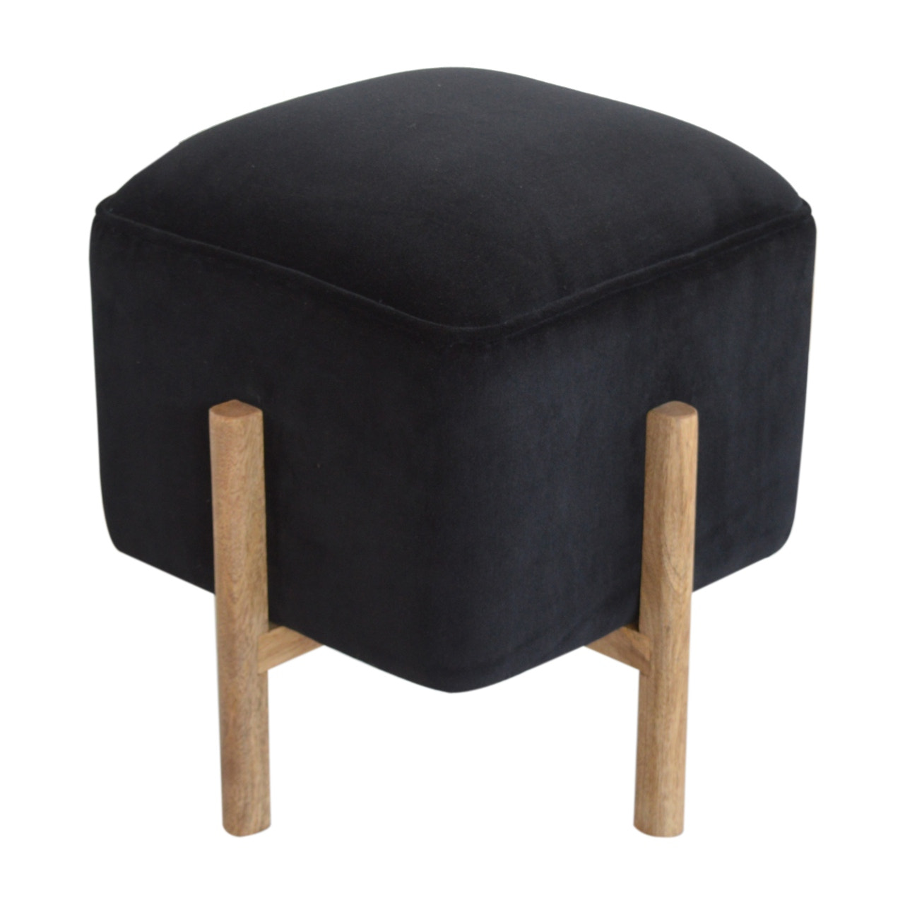 Black Velvet Solid Wood Footstool | Cotton Velvet