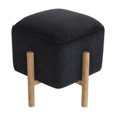 Black Velvet Solid Wood Footstool | Cotton Velvet