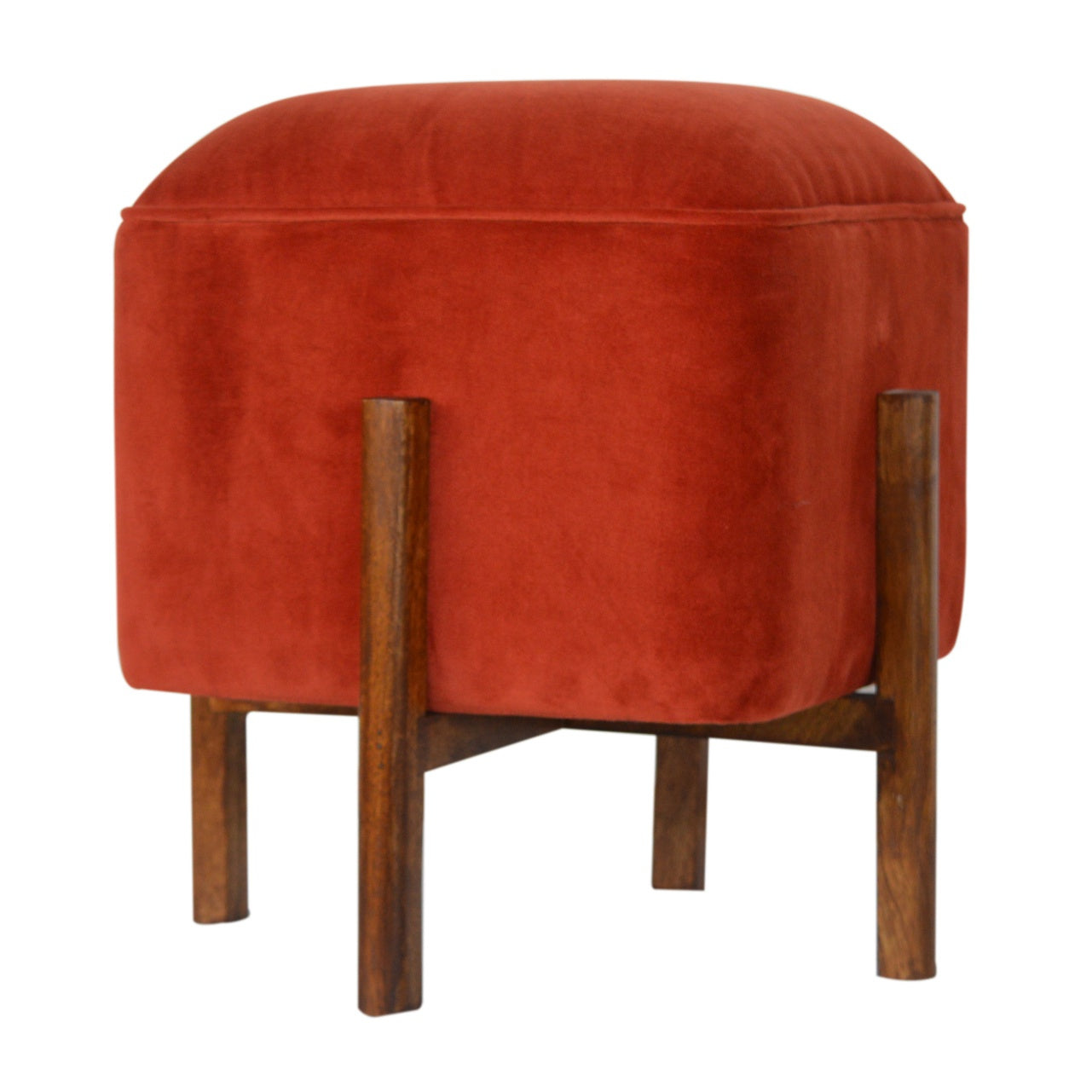 Brick Velvet Solid Wood Footstool | Cotton Velvet