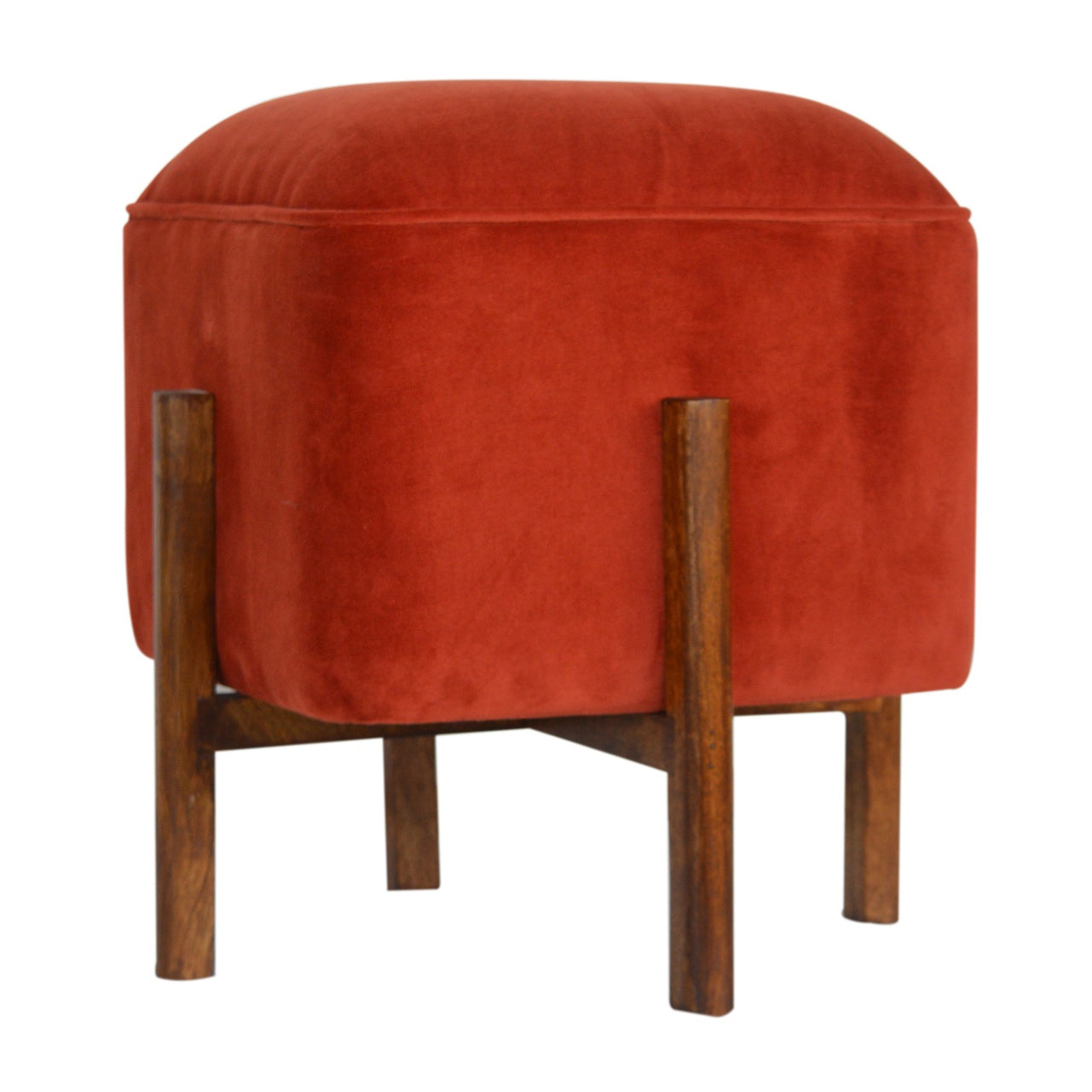 Brick Velvet Solid Wood Footstool | Cotton Velvet