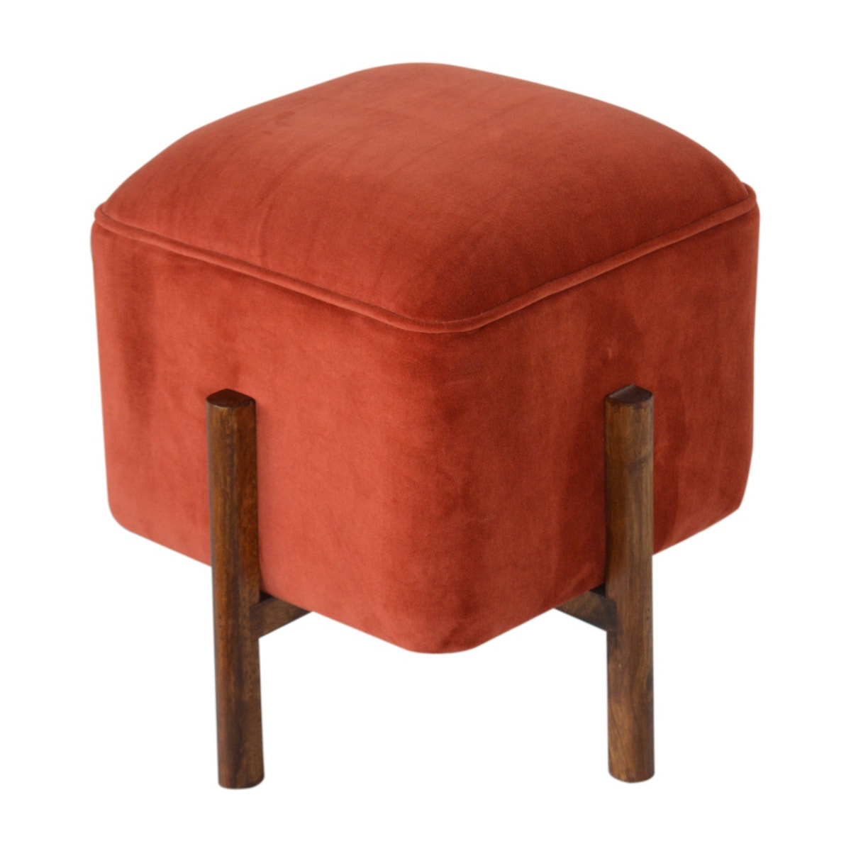 Brick Velvet Solid Wood Footstool | Cotton Velvet