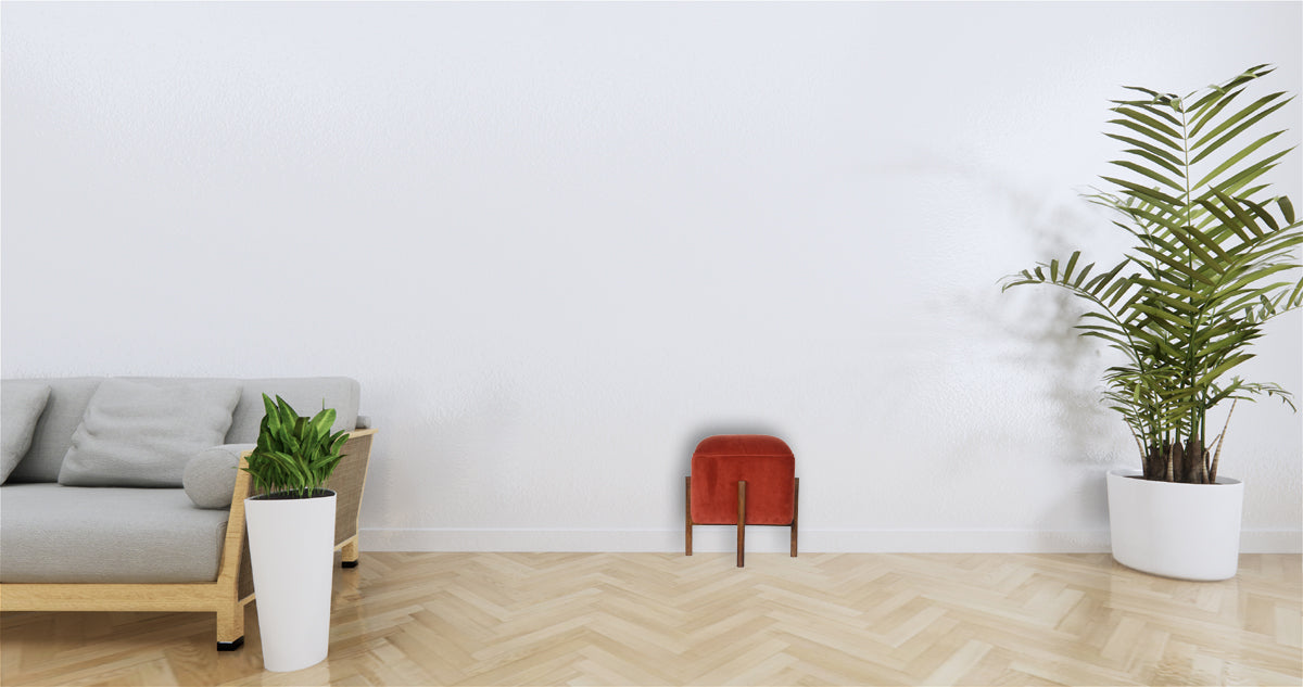Brick Velvet Solid Wood Footstool | Cotton Velvet