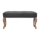 French Style Grey Velvet Bench | Cotton Velvet Hand-Carved