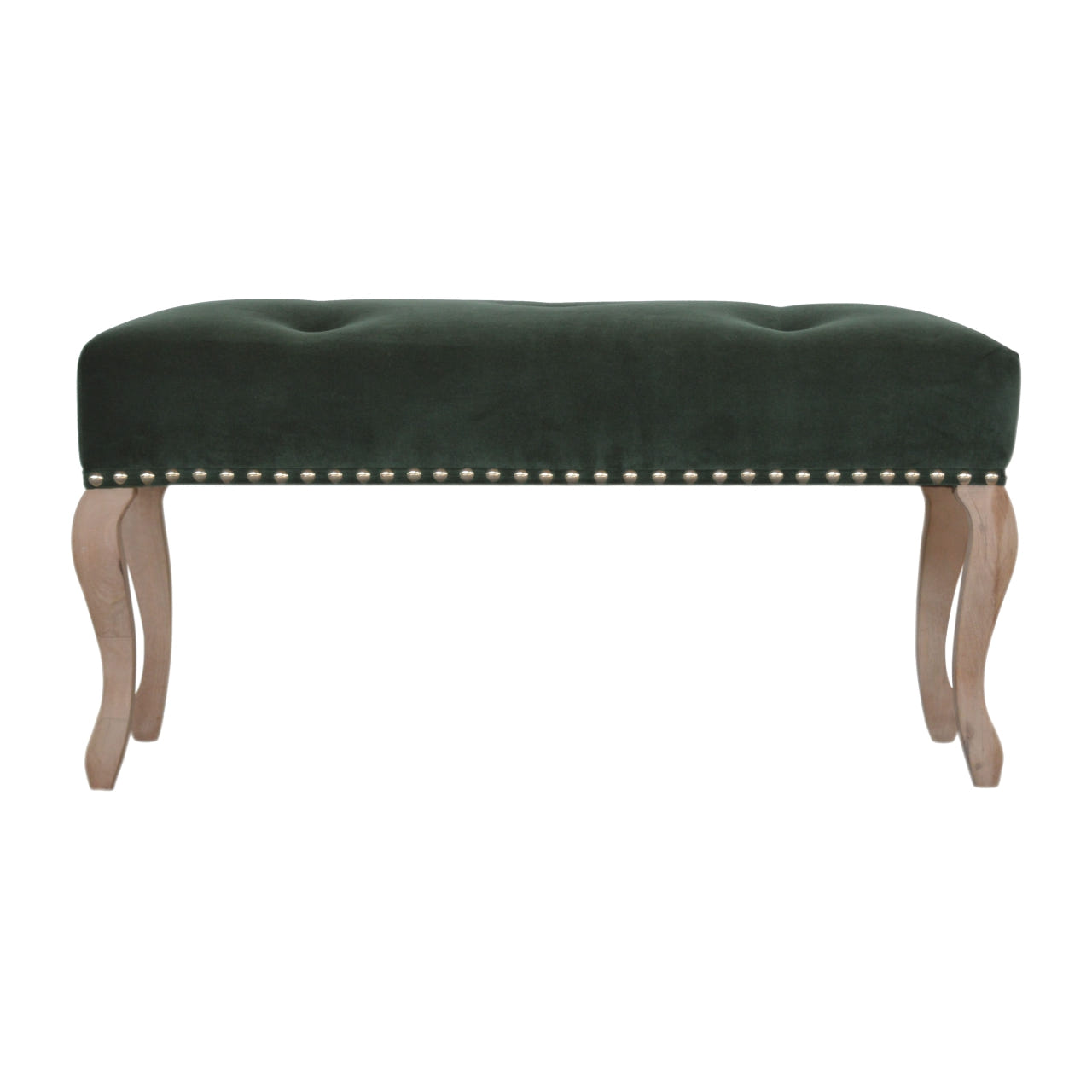 French Style Emerald Velvet Bench | Cotton Velvet