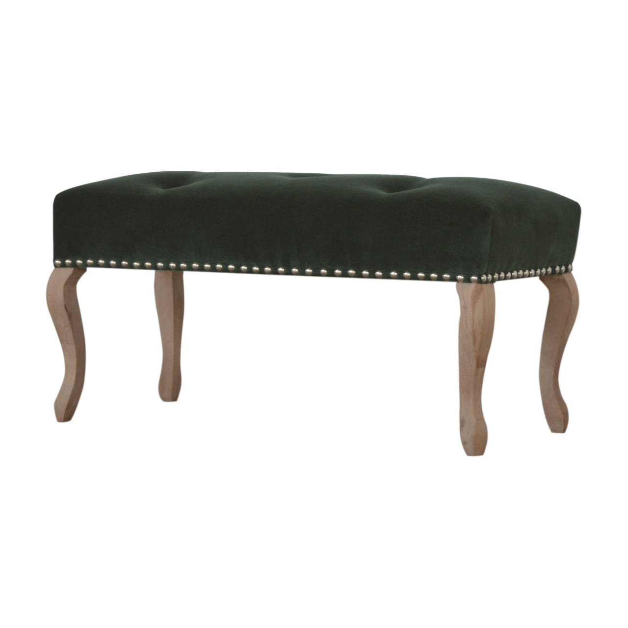 French Style Emerald Velvet Bench | Cotton Velvet