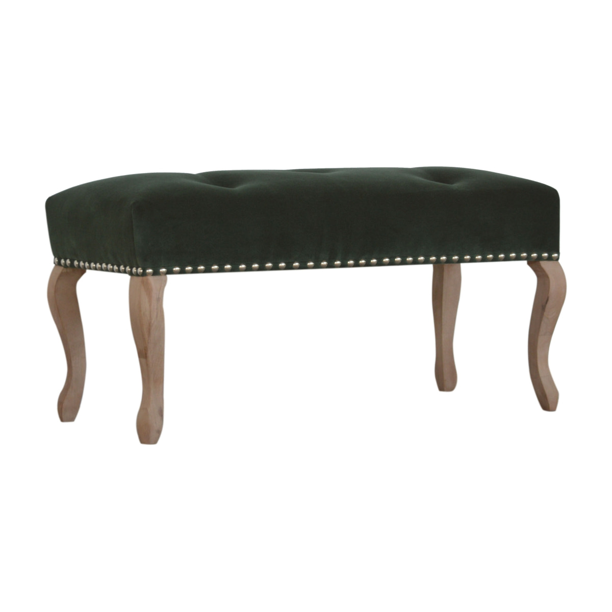 French Style Emerald Velvet Bench | Cotton Velvet