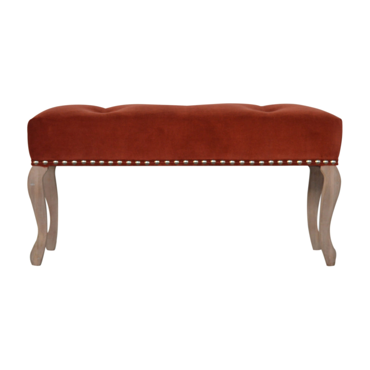 French Style Rust Velvet Bench | Hand-Carved