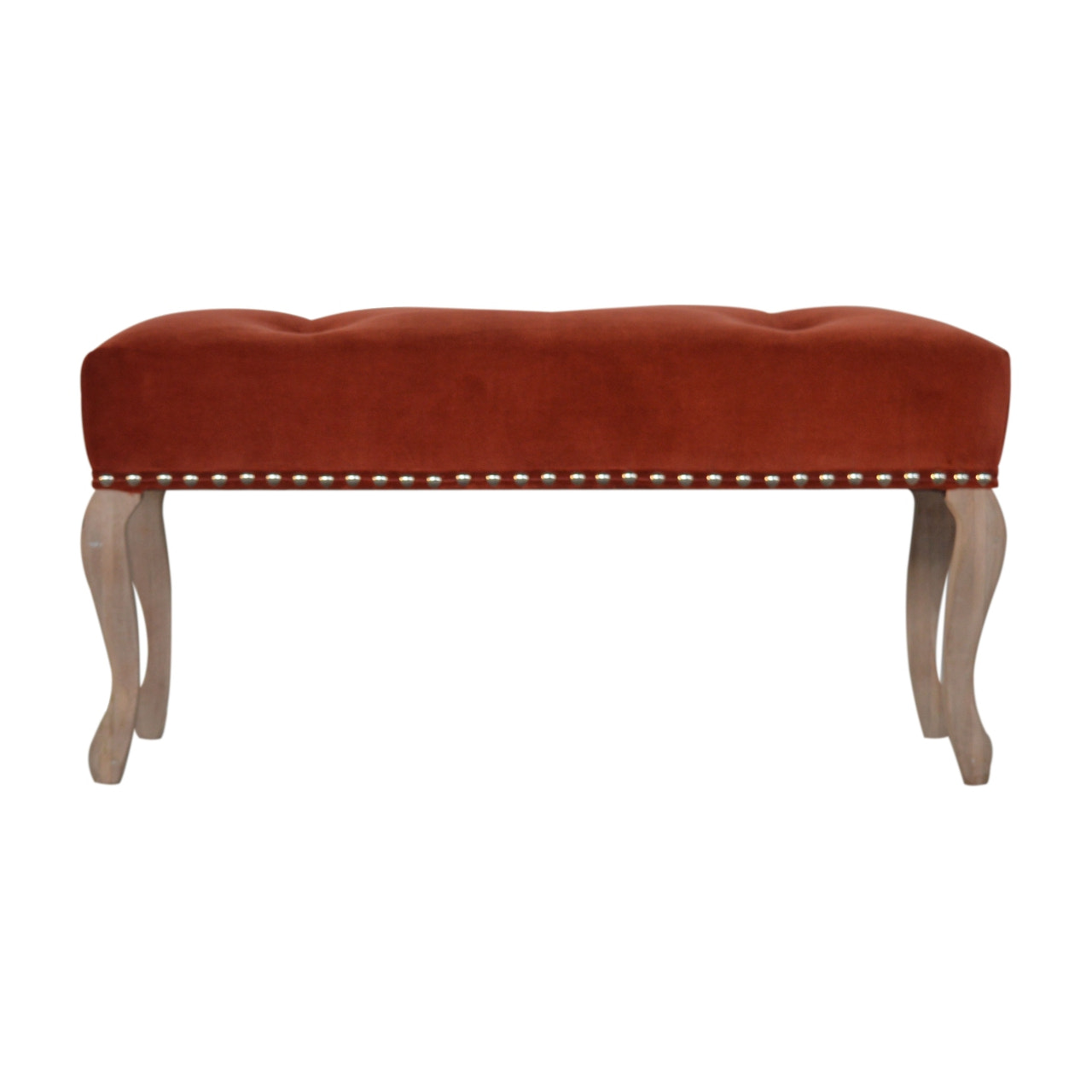 French Style Rust Velvet Bench | Hand-Carved