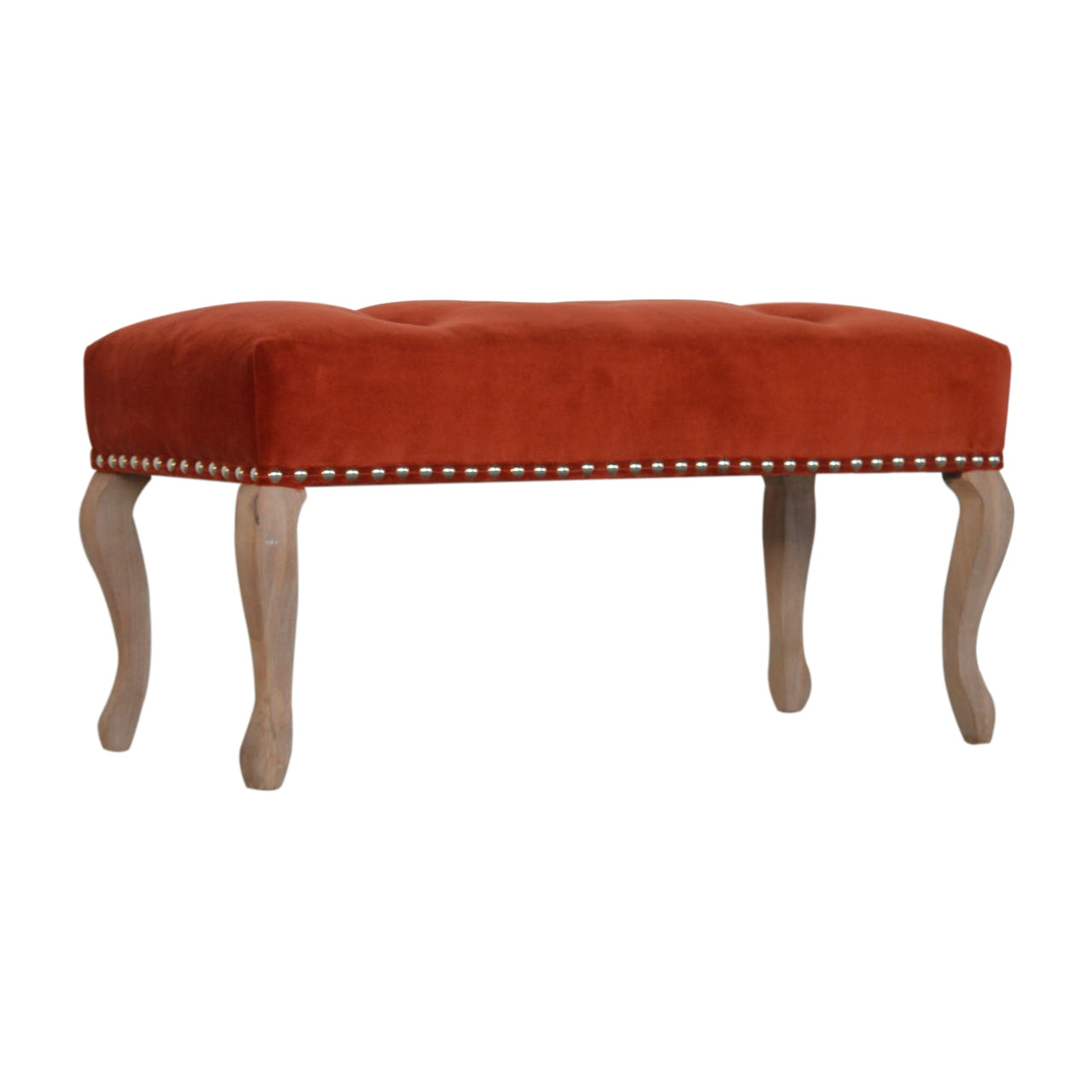 French Style Rust Velvet Bench | Hand-Carved