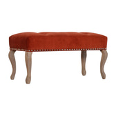 French Style Rust Velvet Bench | Hand-Carved
