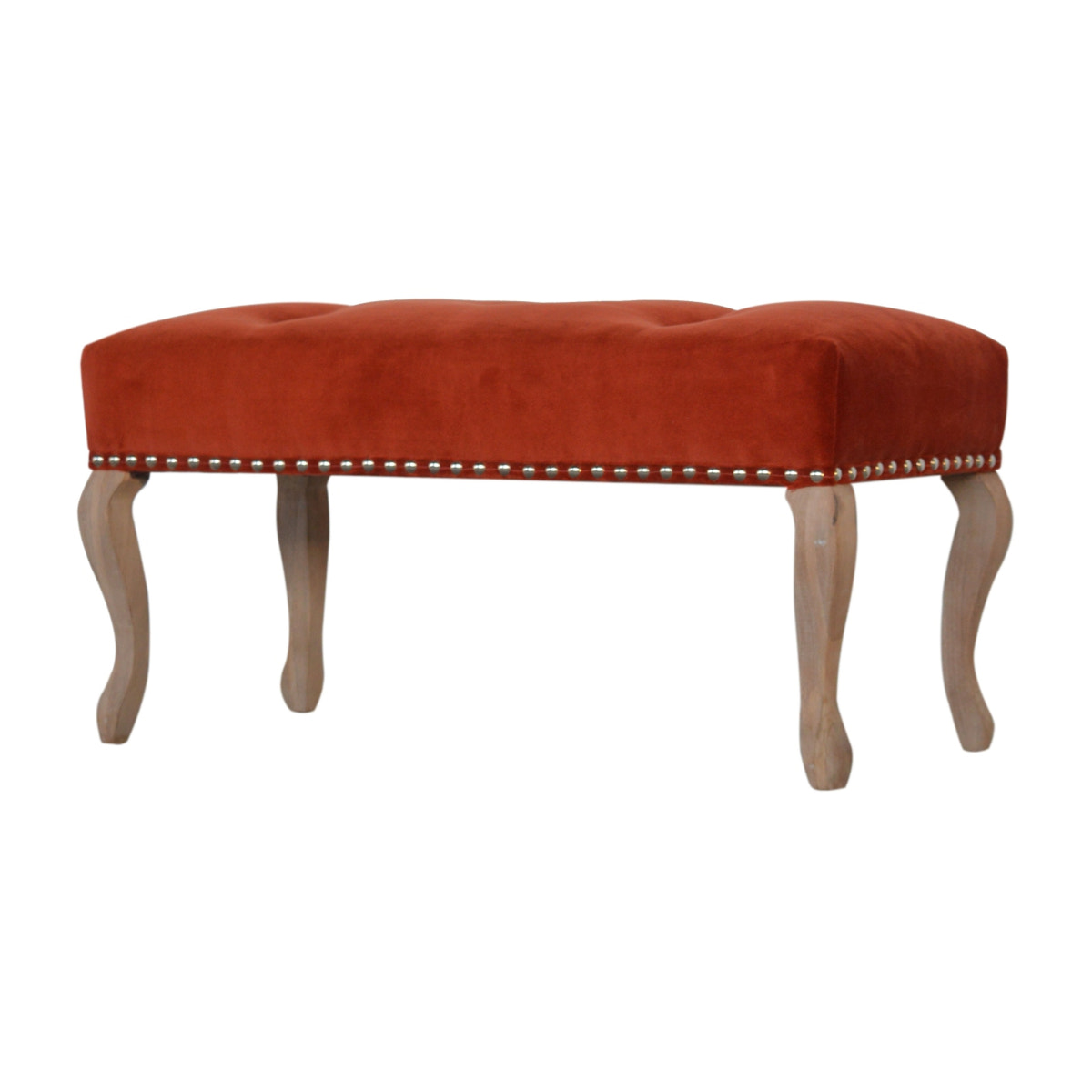 French Style Rust Velvet Bench | Hand-Carved