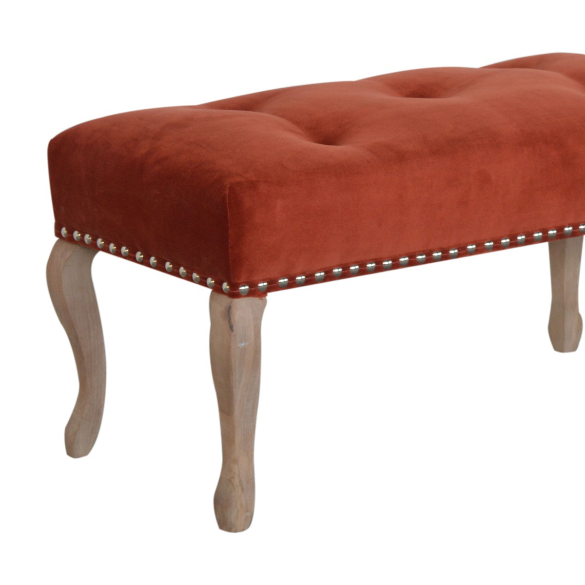 French Style Rust Velvet Bench | Hand-Carved