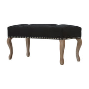 French Style Black Velvet Bench | Cotton Velvet Hand-Carved