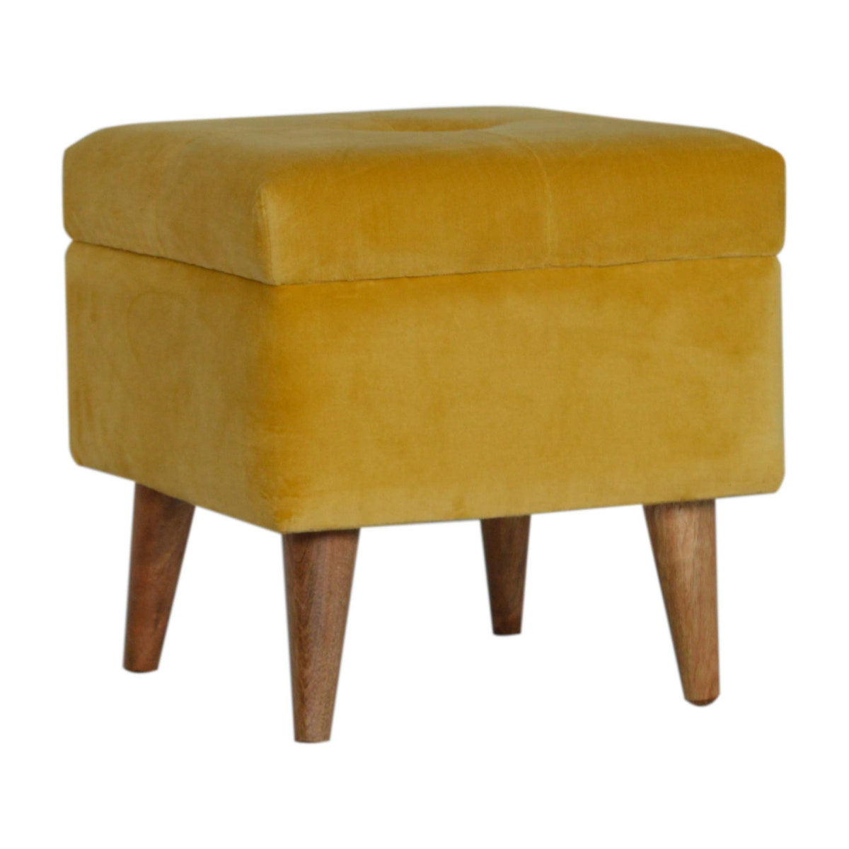 Mustard Velvet Storage Footstool | Cotton Velvet Hidden Storage