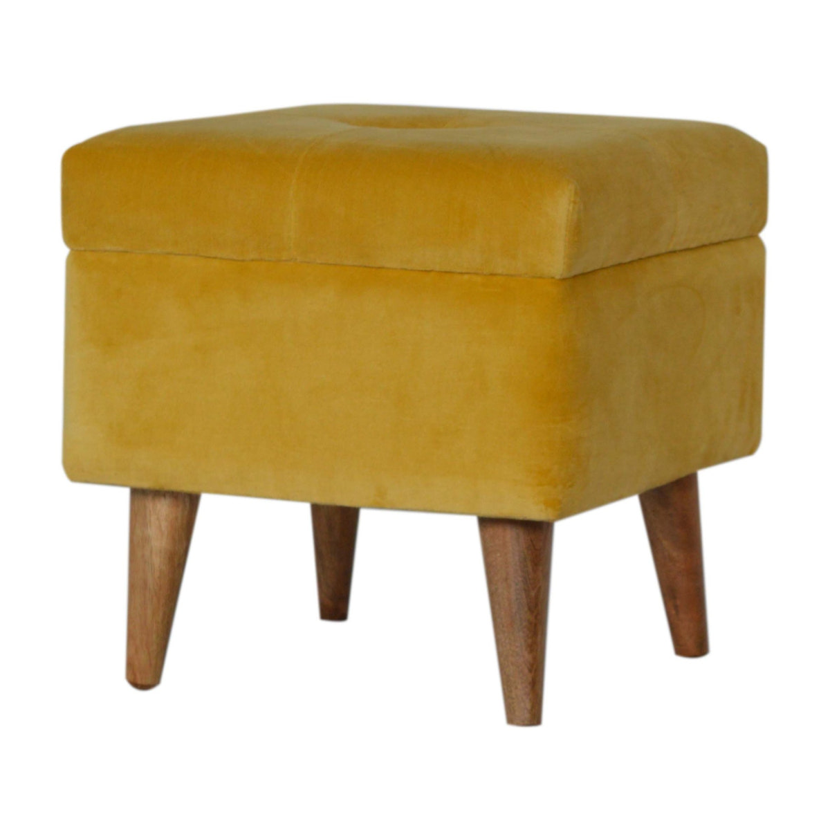 Mustard Velvet Storage Footstool | Cotton Velvet Hidden Storage