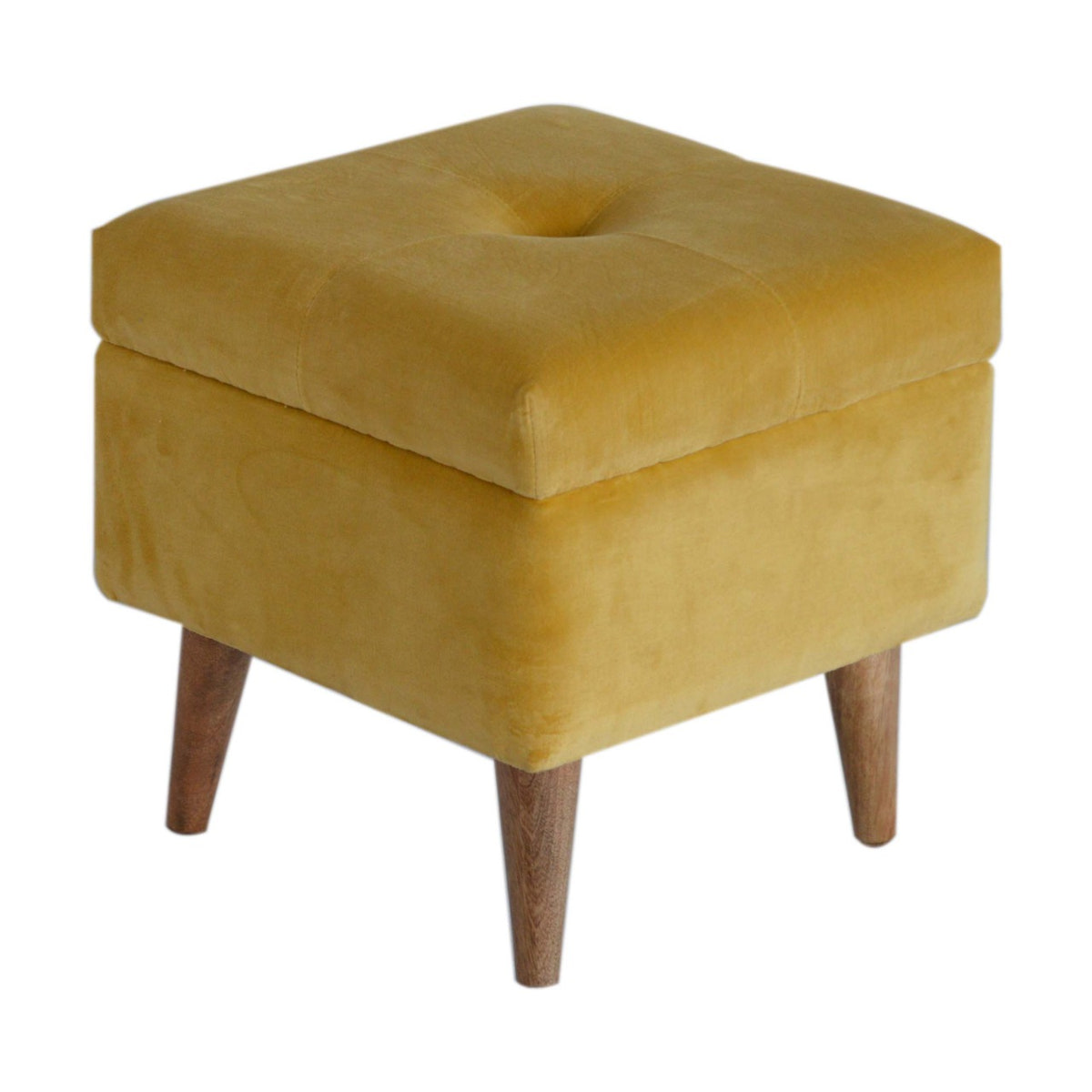 Mustard Velvet Storage Footstool | Cotton Velvet Hidden Storage