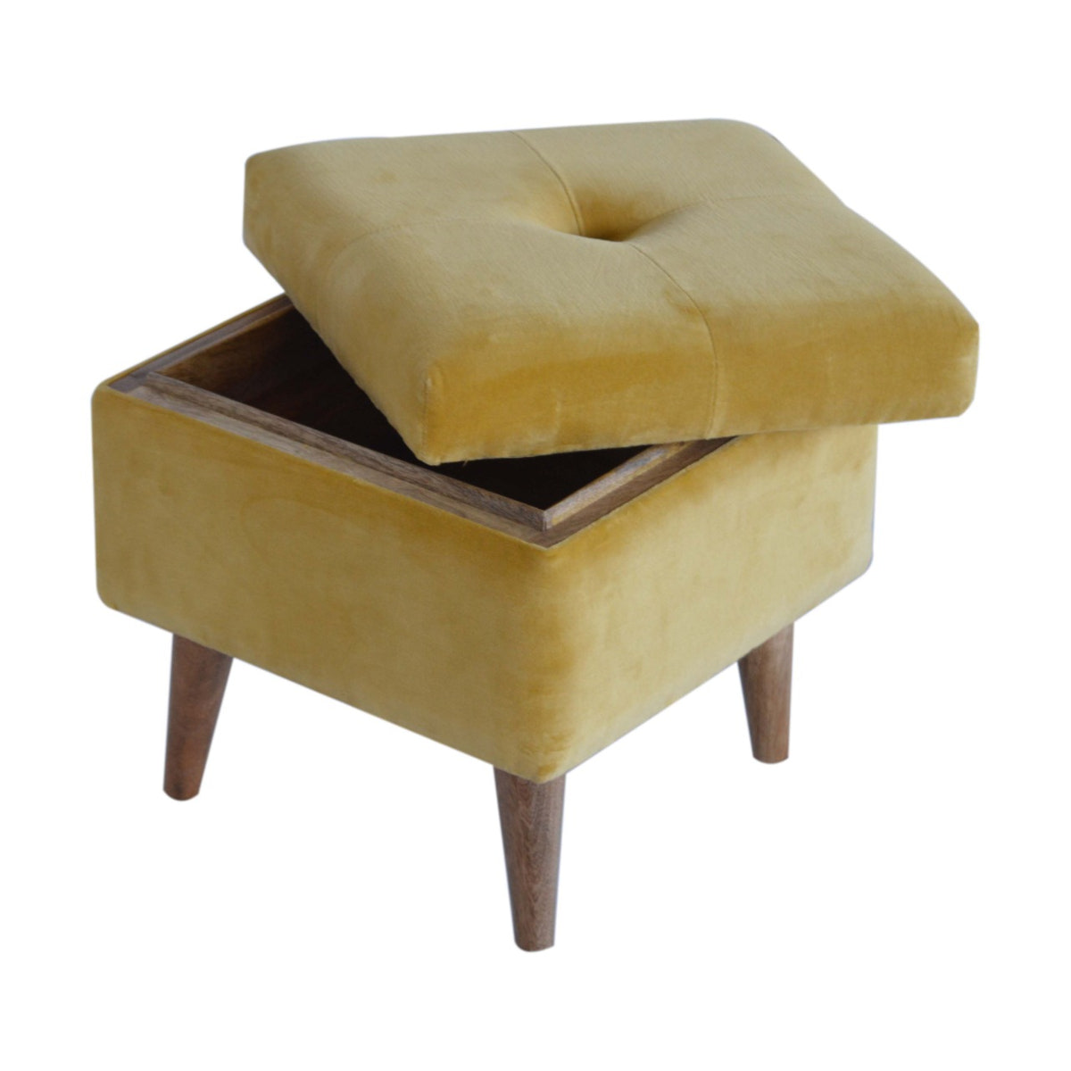 Mustard Velvet Storage Footstool | Cotton Velvet Hidden Storage