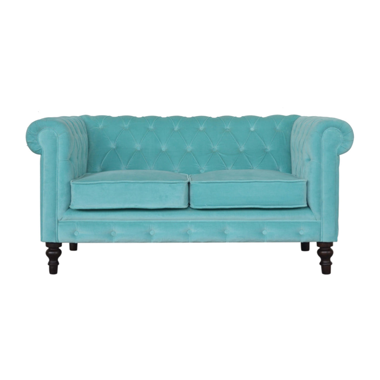 Aqua Velvet Chesterfield Sofa 2 Seater Elegant Comfort Chair | Cotton Velvet
