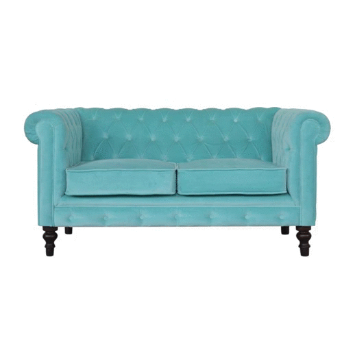 Aqua Velvet Chesterfield Sofa 2 Seater Elegant Comfort Chair | Cotton Velvet