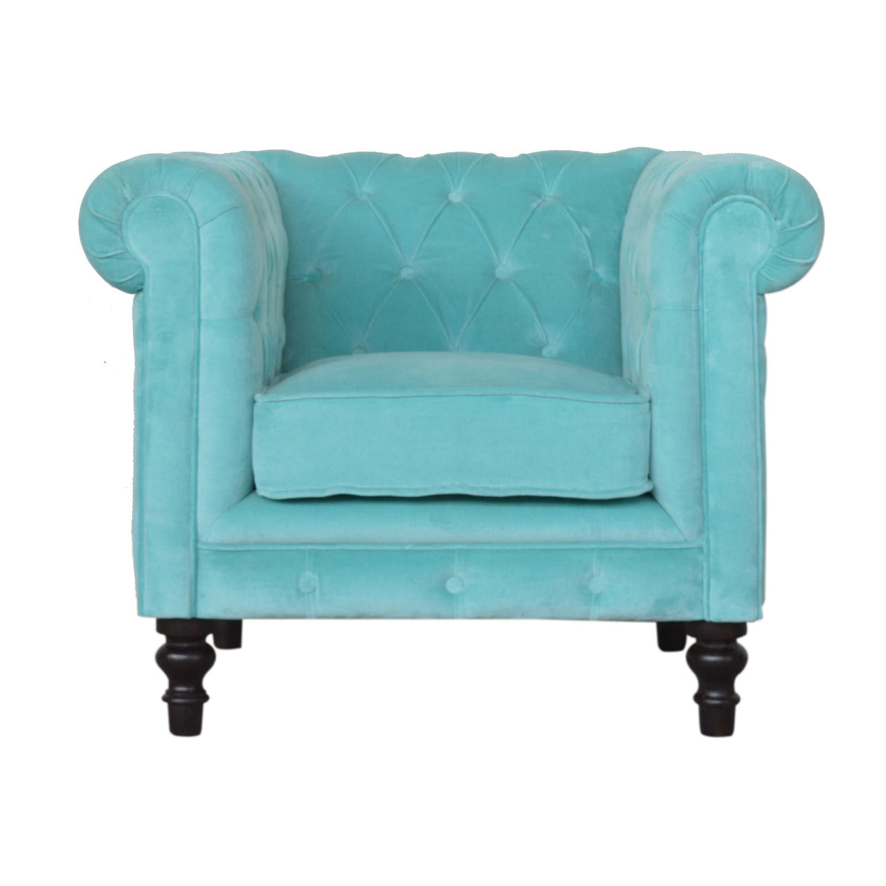 Aqua Velvet Chesterfield Chair | Cotton Velvet