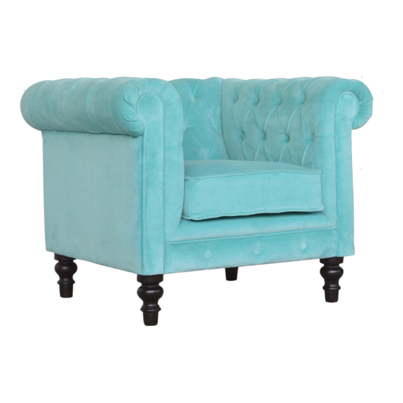 Aqua Velvet Chesterfield Chair | Cotton Velvet